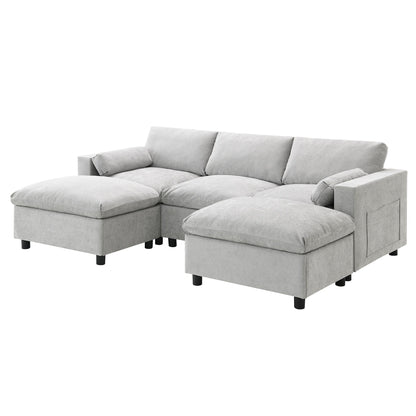 Roomfitters 86.5 Chenille Modular Sectional Sofa, Storage Pockets, 5 Seat U-Shaped Couch with Pillows & 2 Ottomans