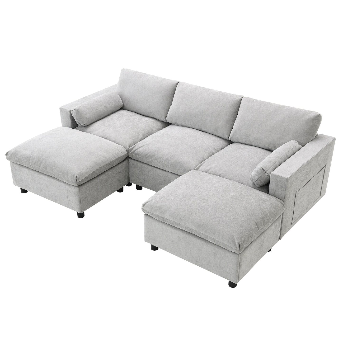 Roomfitters 86.5 Chenille Modular Sectional Sofa, Storage Pockets, 5 Seat U-Shaped Couch with Pillows & 2 Ottomans