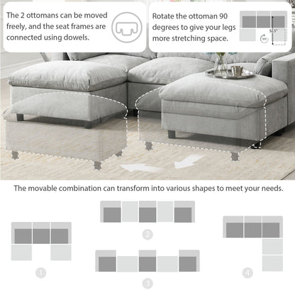 Roomfitters 86.5 Chenille Modular Sectional Sofa, Storage Pockets, 5 Seat U-Shaped Couch with Pillows & 2 Ottomans