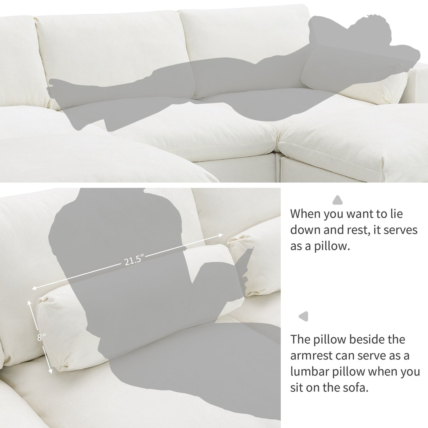 Roomfitters 86.5 Chenille Modular Sectional Sofa, Storage Pockets, 5 Seat U-Shaped Couch with Pillows & 2 Ottomans
