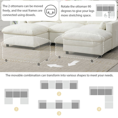 Roomfitters 86.5 Chenille Modular Sectional Sofa, Storage Pockets, 5 Seat U-Shaped Couch with Pillows & 2 Ottomans