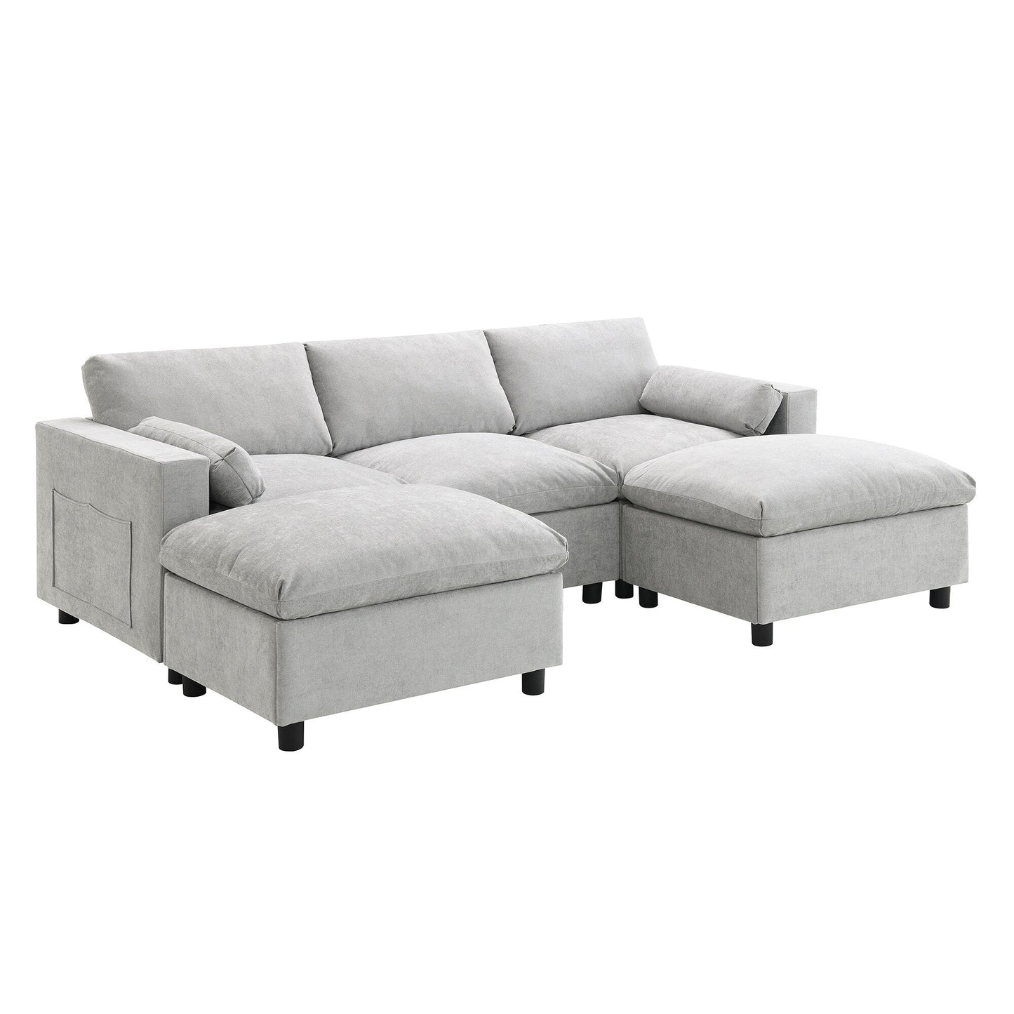 Roomfitters 86.5 Chenille Modular Sectional Sofa, Storage Pockets, 5 Seat U-Shaped Couch with Pillows & 2 Ottomans