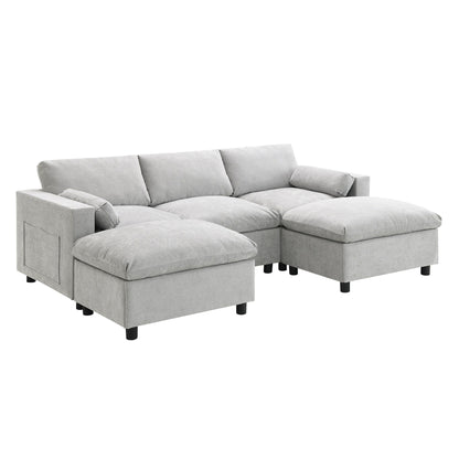 Roomfitters 86.5 Chenille Modular Sectional Sofa, Storage Pockets, 5 Seat U-Shaped Couch with Pillows & 2 Ottomans