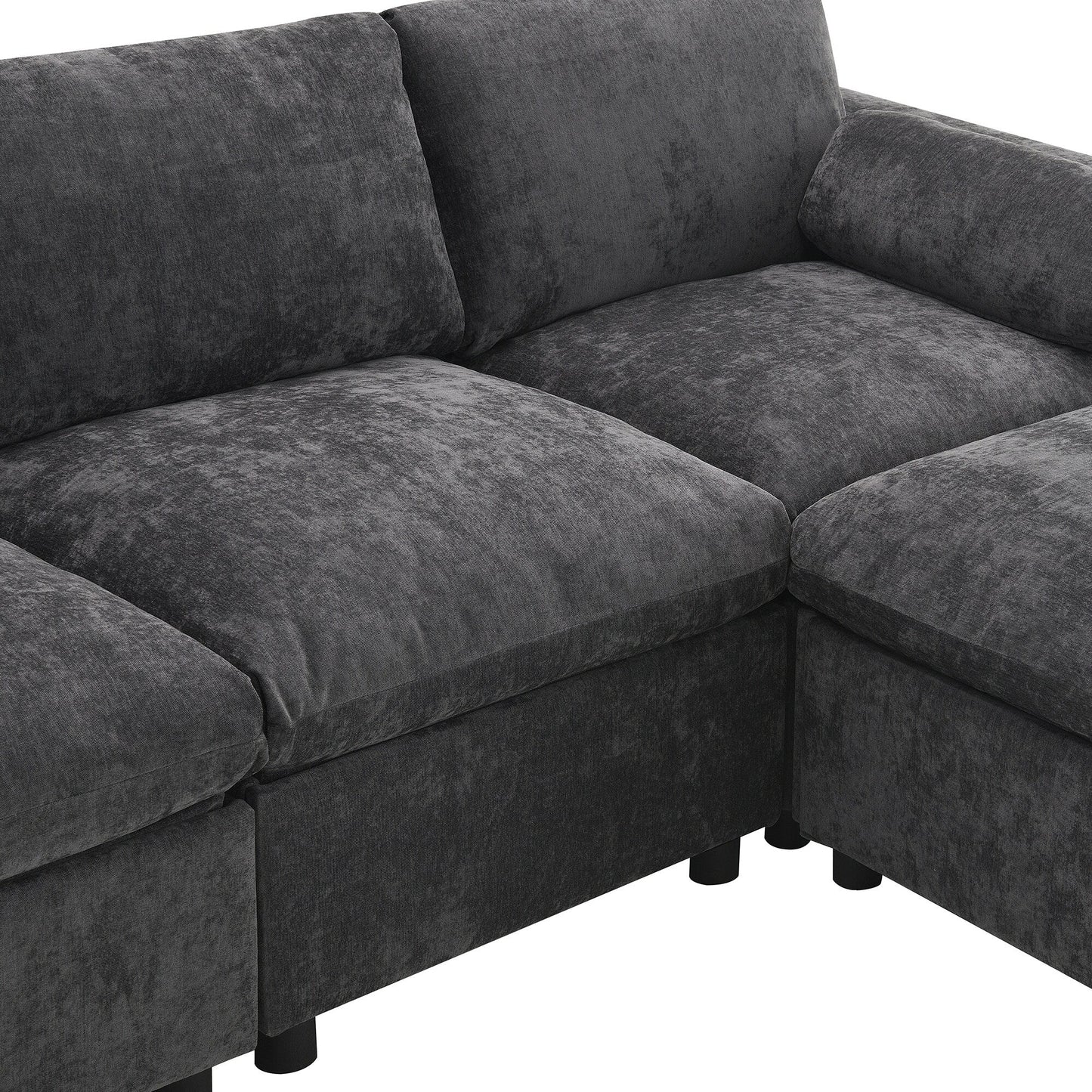 Roomfitters 86.5 Chenille Modular Sectional Sofa, Storage Pockets, 5 Seat U-Shaped Couch with Pillows & 2 Ottomans