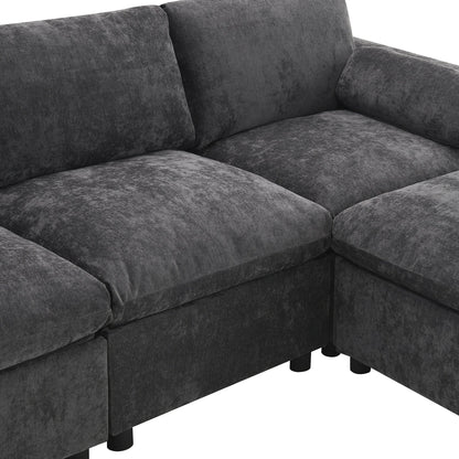 Roomfitters 86.5 Chenille Modular Sectional Sofa, Storage Pockets, 5 Seat U-Shaped Couch with Pillows & 2 Ottomans