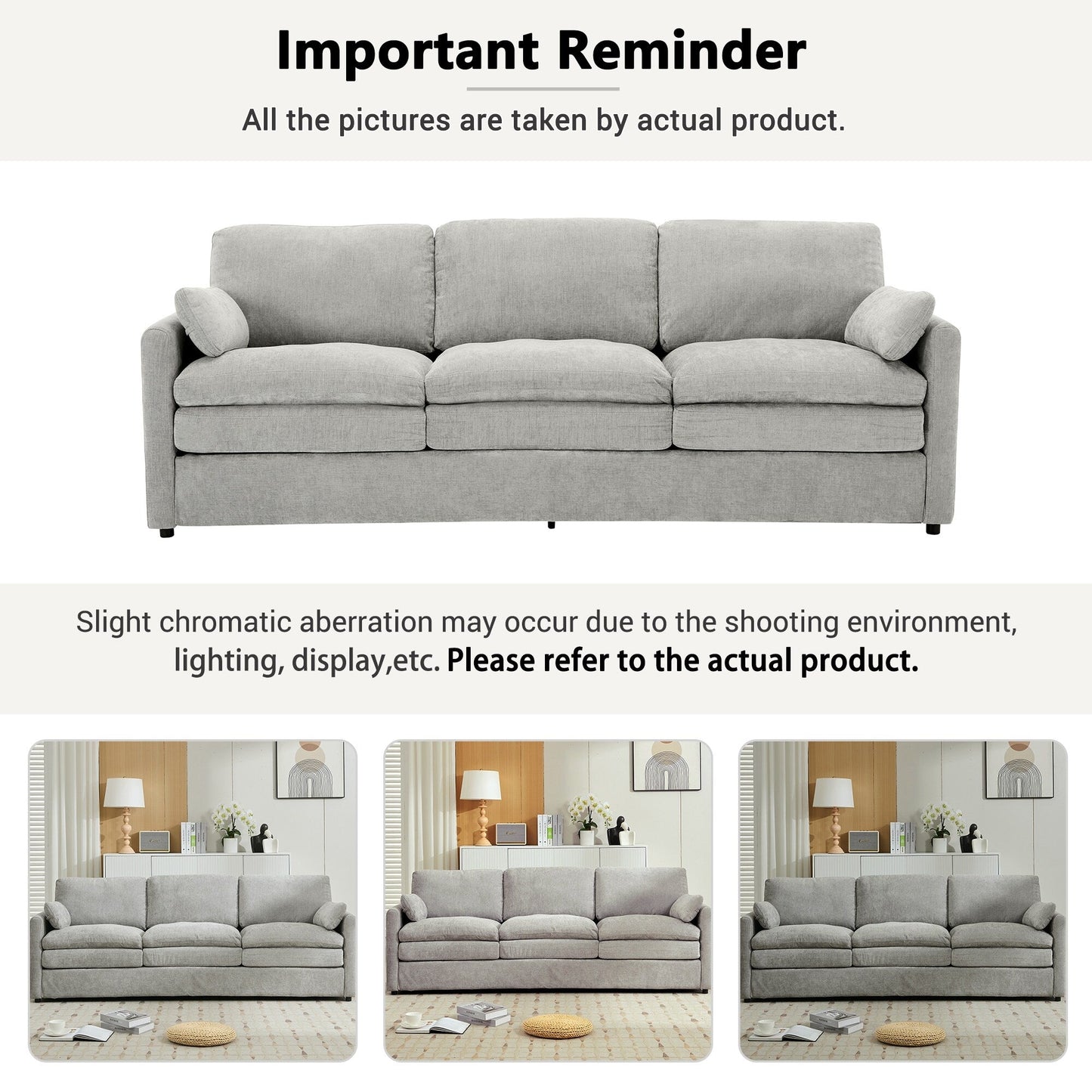 Roomfitters 89 Oversized Upholstered 3-Seater Cloud Sofa with Dual Plush Cushions