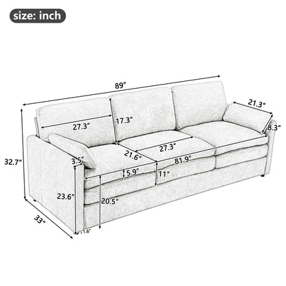Roomfitters 89 Oversized Upholstered 3-Seater Cloud Sofa with Dual Plush Cushions