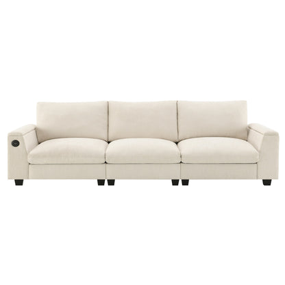 Roomfitters 96'' x 35'' Chenille Sectional Sofa with Bluetooth Speaker, Comfy Cloud Couch Set with Drop-Down Table, USB Charger