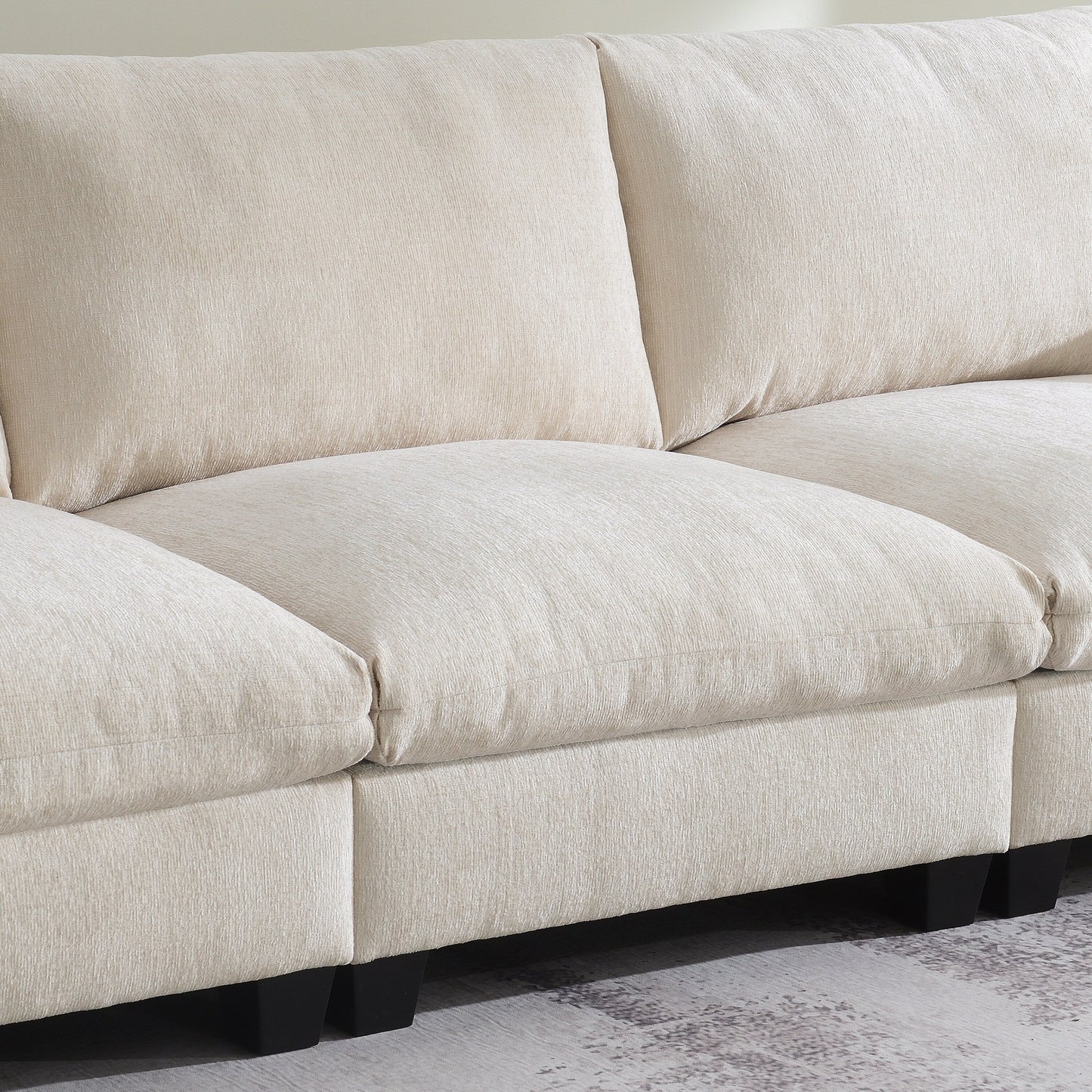 Roomfitters 96'' x 35'' Chenille Sectional Sofa with Bluetooth Speaker, Comfy Cloud Couch Set with Drop-Down Table, USB Charger