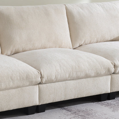 Roomfitters 96'' x 35'' Chenille Sectional Sofa with Bluetooth Speaker, Comfy Cloud Couch Set with Drop-Down Table, USB Charger