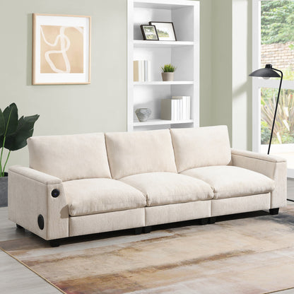 Roomfitters 96'' x 35'' Chenille Sectional Sofa with Bluetooth Speaker, Comfy Cloud Couch Set with Drop-Down Table, USB Charger