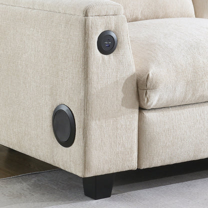 Roomfitters 96'' x 35'' Chenille Sectional Sofa with Bluetooth Speaker, Comfy Cloud Couch Set with Drop-Down Table, USB Charger