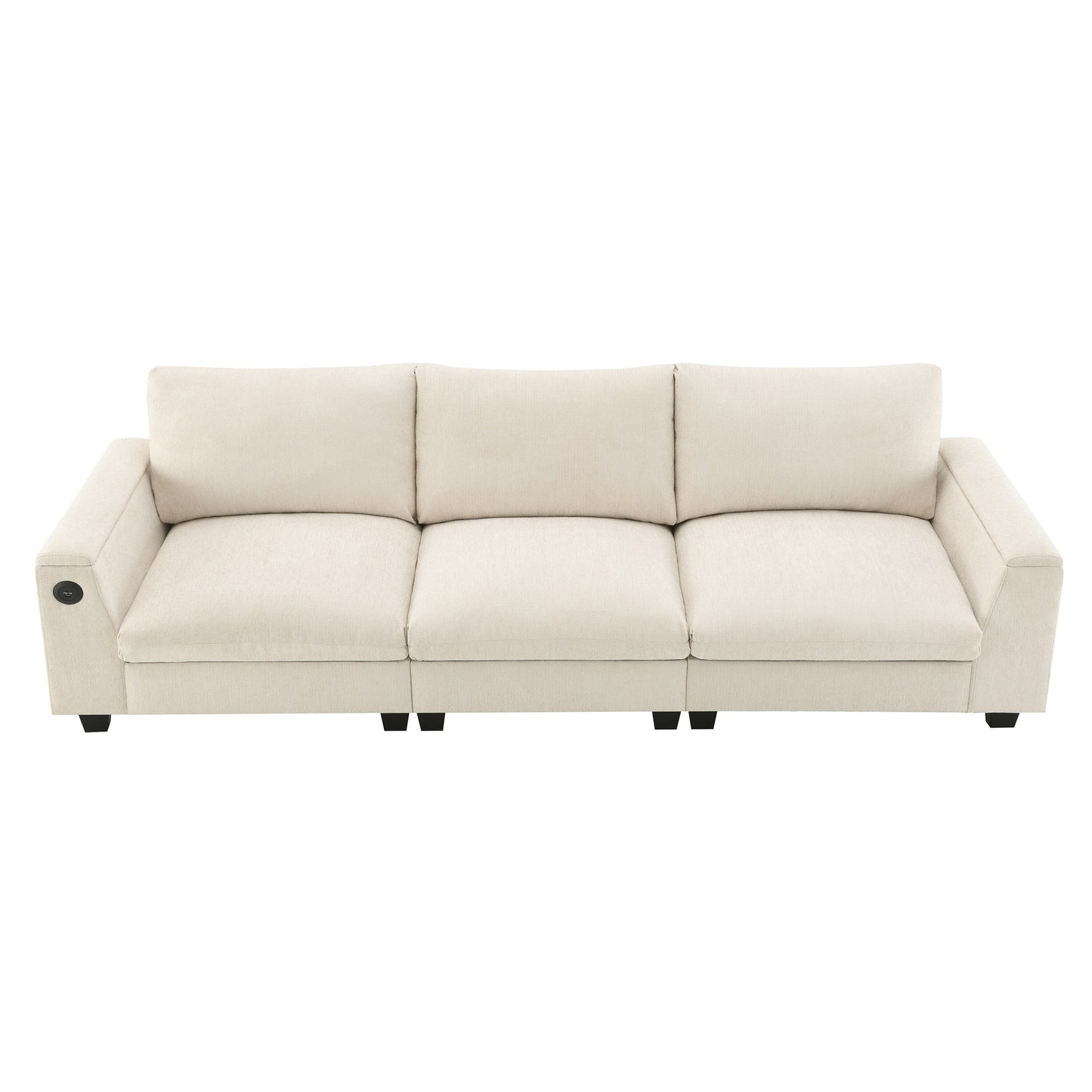 Roomfitters 96'' x 35'' Chenille Sectional Sofa with Bluetooth Speaker, Comfy Cloud Couch Set with Drop-Down Table, USB Charger