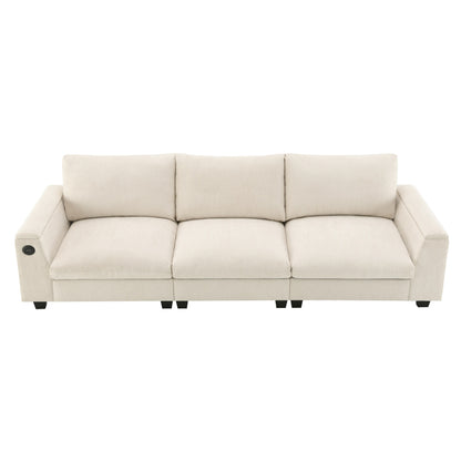 Roomfitters 96'' x 35'' Chenille Sectional Sofa with Bluetooth Speaker, Comfy Cloud Couch Set with Drop-Down Table, USB Charger
