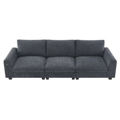 Roomfitters 96'' x 35'' Chenille Sectional Sofa with Bluetooth Speaker, Comfy Cloud Couch Set with Drop-Down Table, USB Charger