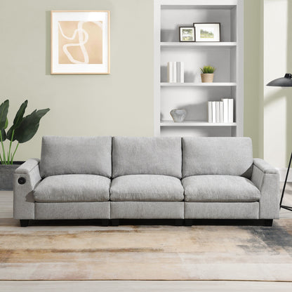 Roomfitters 96'' x 35'' Chenille Sectional Sofa with Bluetooth Speaker, Comfy Cloud Couch Set with Drop-Down Table, USB Charger