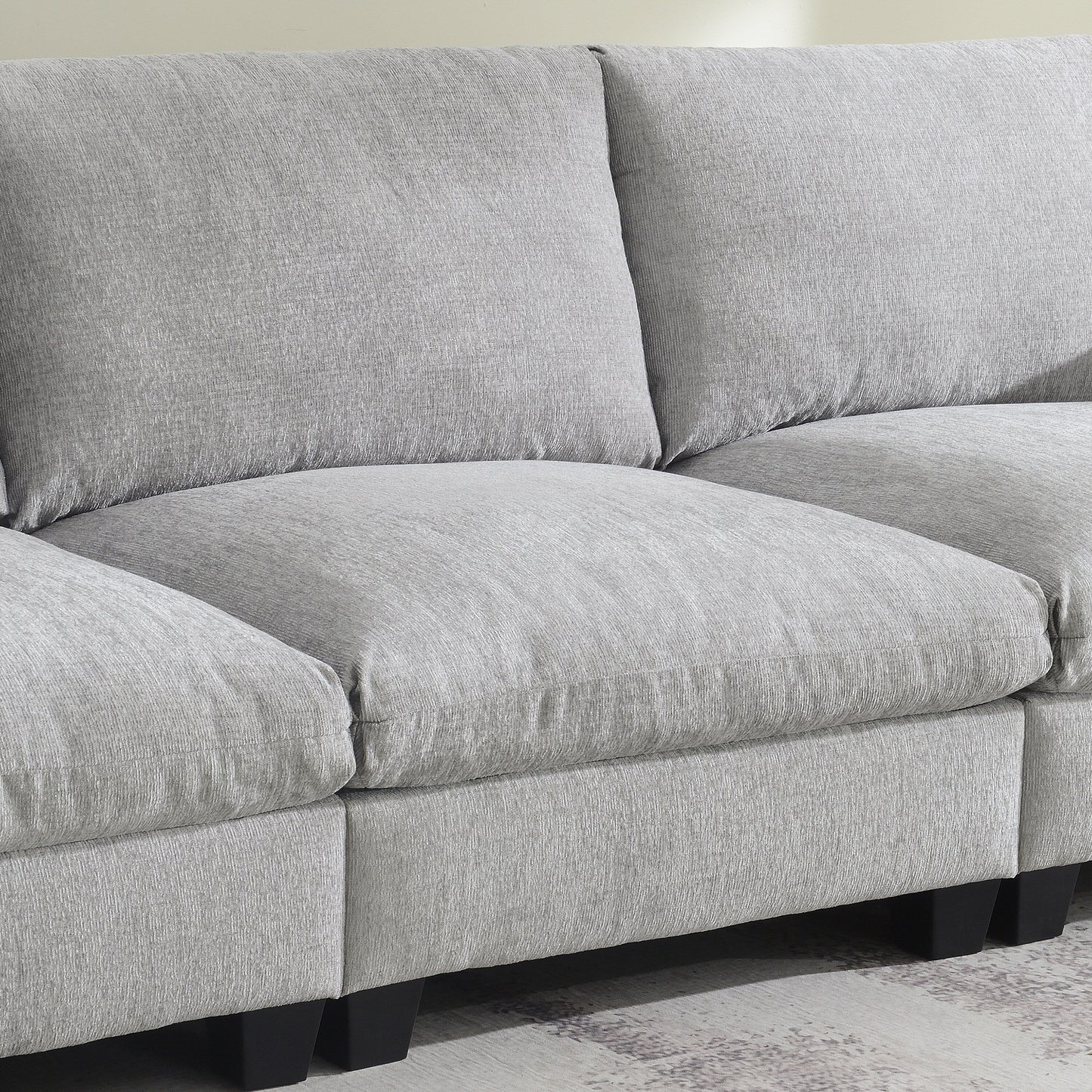 Roomfitters 96'' x 35'' Chenille Sectional Sofa with Bluetooth Speaker, Comfy Cloud Couch Set with Drop-Down Table, USB Charger