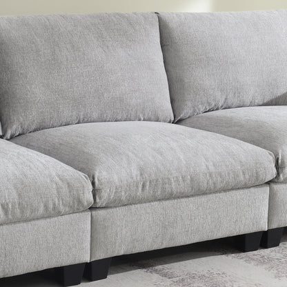 Roomfitters 96'' x 35'' Chenille Sectional Sofa with Bluetooth Speaker, Comfy Cloud Couch Set with Drop-Down Table, USB Charger