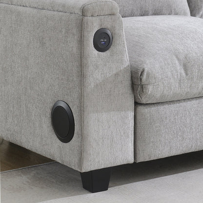 Roomfitters 96'' x 35'' Chenille Sectional Sofa with Bluetooth Speaker, Comfy Cloud Couch Set with Drop-Down Table, USB Charger