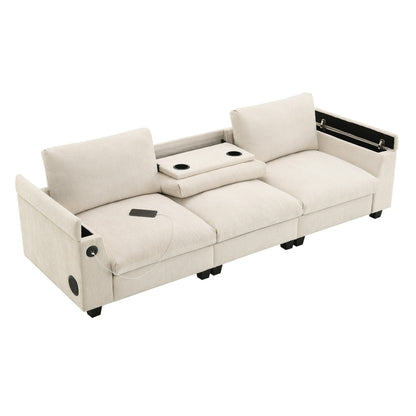 Roomfitters 96'' x 35'' Chenille Sectional Sofa with Bluetooth Speaker, Comfy Cloud Couch Set with Drop-Down Table, USB Charger