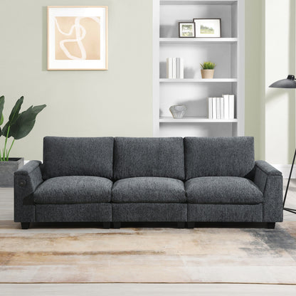 Roomfitters 96'' x 35'' Chenille Sectional Sofa with Bluetooth Speaker, Comfy Cloud Couch Set with Drop-Down Table, USB Charger