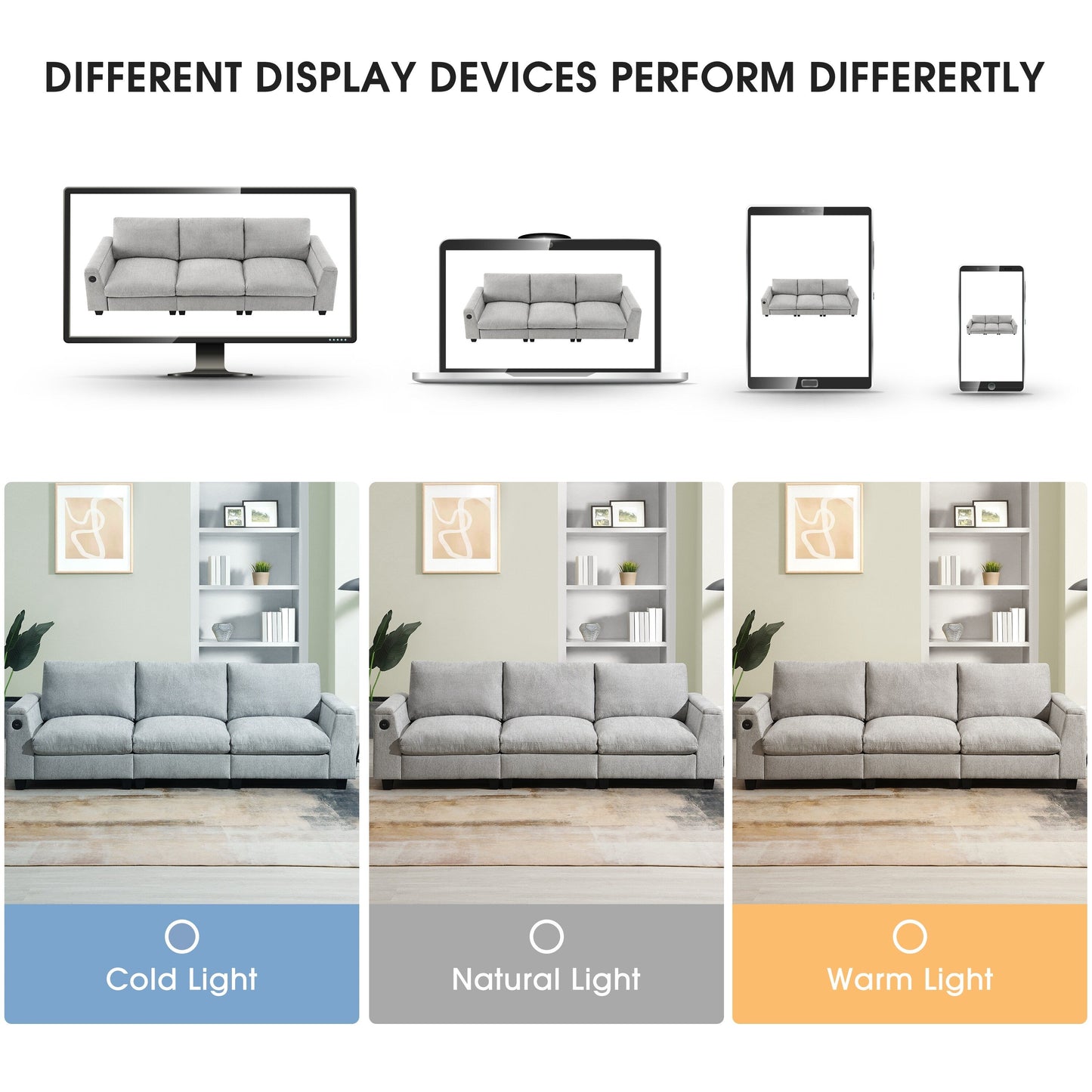 Roomfitters 96'' x 35'' Chenille Sectional Sofa with Bluetooth Speaker, Comfy Cloud Couch Set with Drop-Down Table, USB Charger
