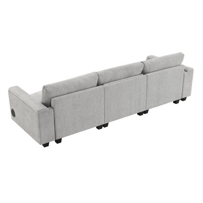 Roomfitters 96'' x 35'' Chenille Sectional Sofa with Bluetooth Speaker, Comfy Cloud Couch Set with Drop-Down Table, USB Charger