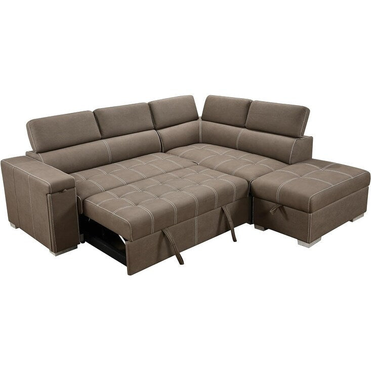Roomfitters 99.5 Modern 2 in 1 Convertible Sofa Bed with Pull-Out Bed & Chaise Lounge, Adjustable Headrest