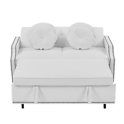 Roomfitters Adjustable Sofa Bed with Button Tufted Backrest, USB Ports, and Floral Lumbar Pillows, Perfect for Living Room