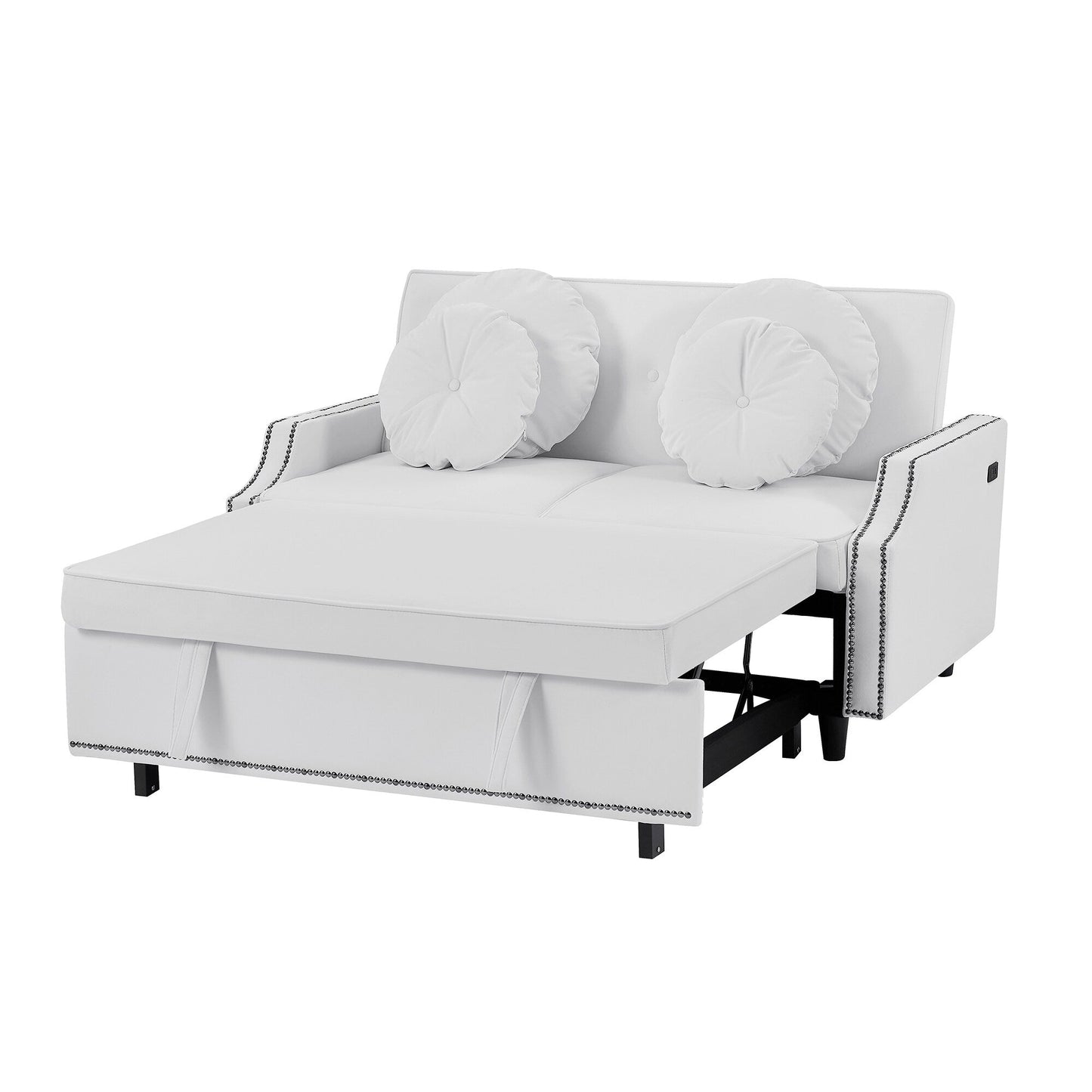 Roomfitters Adjustable Sofa Bed with Button Tufted Backrest, USB Ports, and Floral Lumbar Pillows, Perfect for Living Room