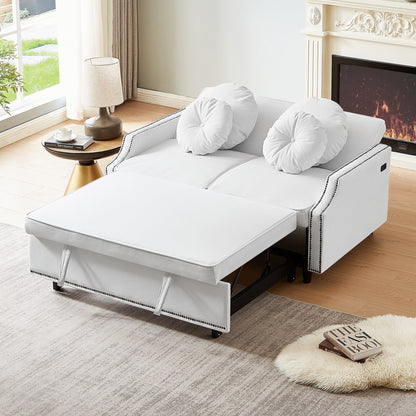 Roomfitters Adjustable Sofa Bed with Button Tufted Backrest, USB Ports, and Floral Lumbar Pillows, Perfect for Living Room