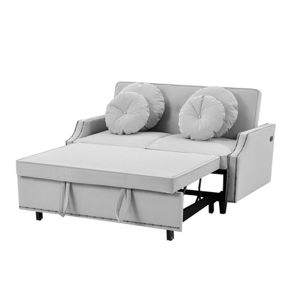 Roomfitters Adjustable Sofa Bed with Button Tufted Backrest, USB Ports, and Floral Lumbar Pillows, Perfect for Living Room