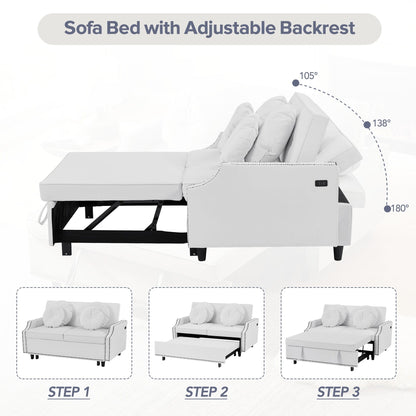 Roomfitters Adjustable Sofa Bed with Button Tufted Backrest, USB Ports, and Floral Lumbar Pillows, Perfect for Living Room