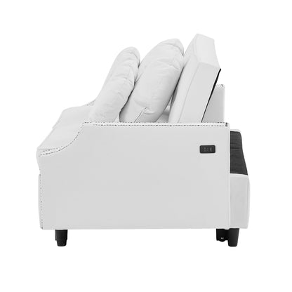 Roomfitters Adjustable Sofa Bed with Button Tufted Backrest, USB Ports, and Floral Lumbar Pillows, Perfect for Living Room