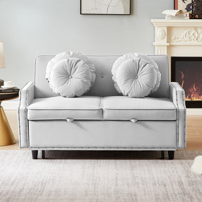 Roomfitters Adjustable Sofa Bed with Button Tufted Backrest, USB Ports, and Floral Lumbar Pillows, Perfect for Living Room