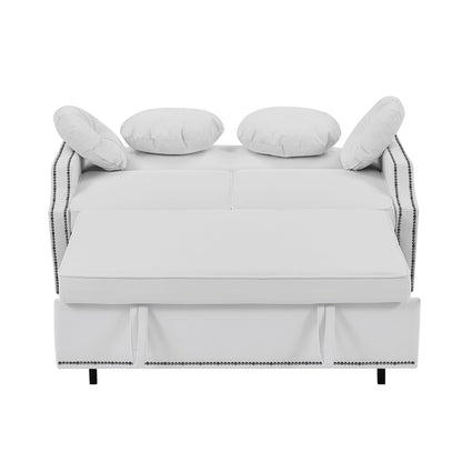 Roomfitters Adjustable Sofa Bed with Button Tufted Backrest, USB Ports, and Floral Lumbar Pillows, Perfect for Living Room