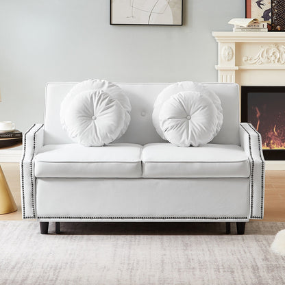 Roomfitters Adjustable Sofa Bed with Button Tufted Backrest, USB Ports, and Floral Lumbar Pillows, Perfect for Living Room