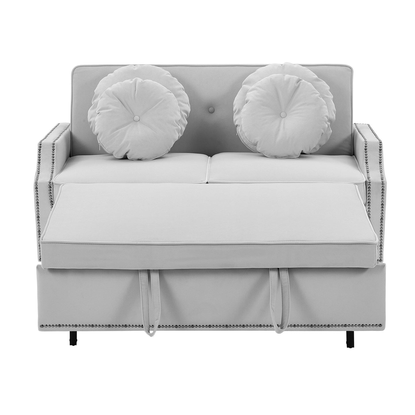Roomfitters Adjustable Sofa Bed with Button Tufted Backrest, USB Ports, and Floral Lumbar Pillows, Perfect for Living Room