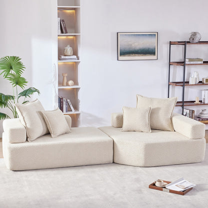 Roomfitters Boucle Modular Sofa with 2-Piece Convertible Set, Oversized Foam-Filled Living Room Floor Couch, Beige