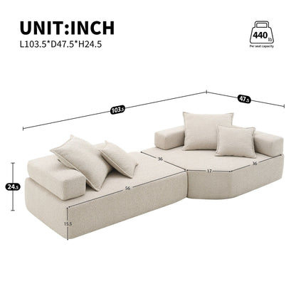 Roomfitters Boucle Modular Sofa with 2-Piece Convertible Set, Oversized Foam-Filled Living Room Floor Couch, Beige