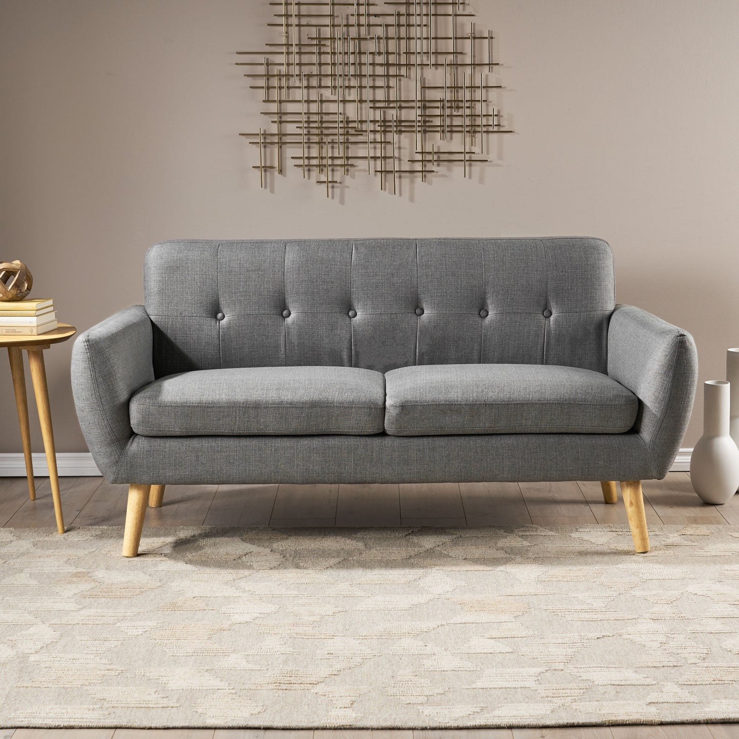 Roomfitters Charming Compact Loveseat with Button Tufted Back and Waffle Stitching for Small Spaces, Upholstered in Soft Fabric