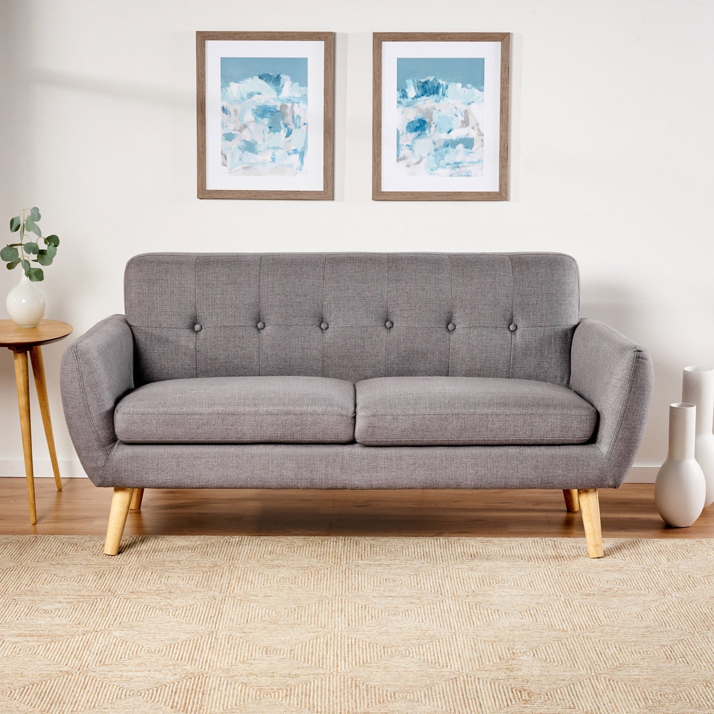 Roomfitters Charming Compact Loveseat with Button Tufted Back and Waffle Stitching for Small Spaces, Upholstered in Soft Fabric