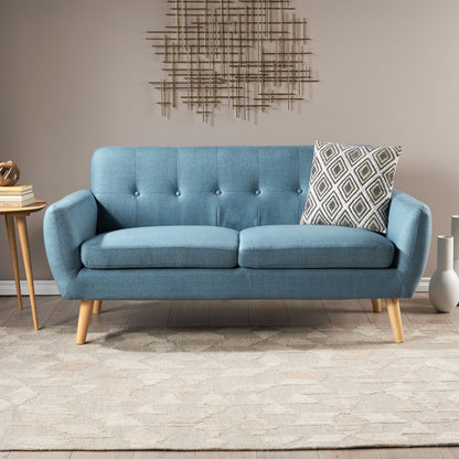 Roomfitters Charming Compact Loveseat with Button Tufted Back and Waffle Stitching for Small Spaces, Upholstered in Soft Fabric