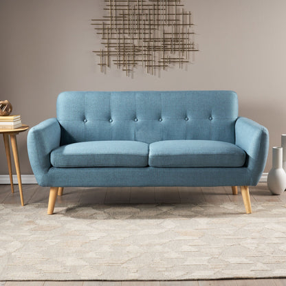 Roomfitters Charming Compact Loveseat with Button Tufted Back and Waffle Stitching for Small Spaces, Upholstered in Soft Fabric
