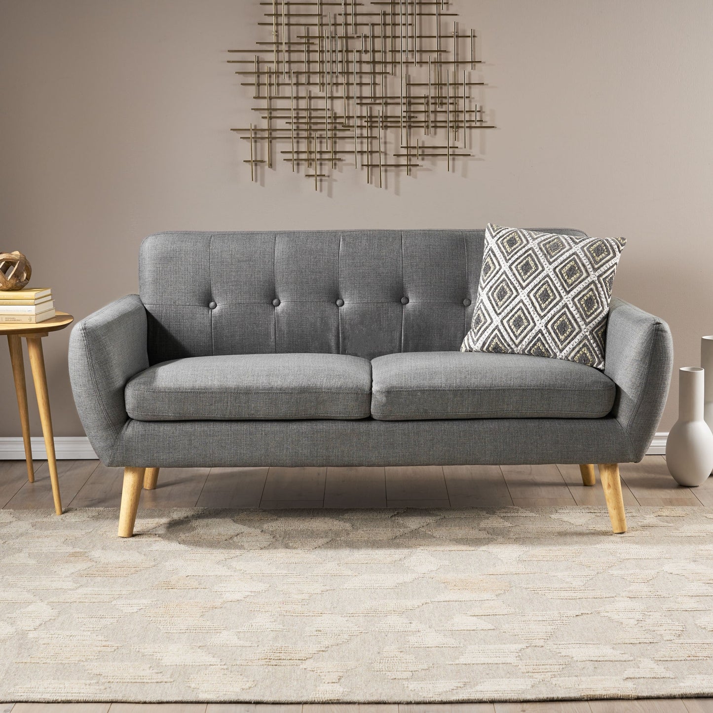 Roomfitters Charming Compact Loveseat with Button Tufted Back and Waffle Stitching for Small Spaces, Upholstered in Soft Fabric