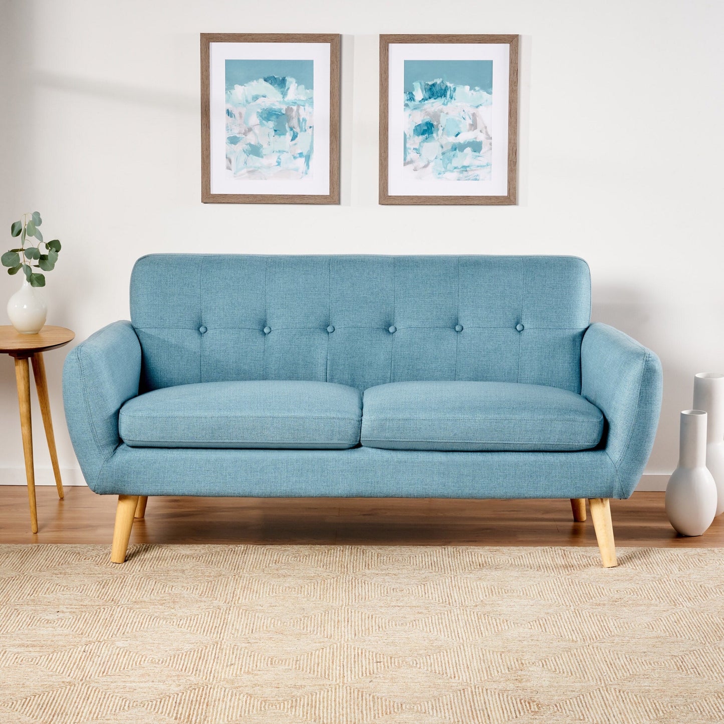 Roomfitters Charming Compact Loveseat with Button Tufted Back and Waffle Stitching for Small Spaces, Upholstered in Soft Fabric