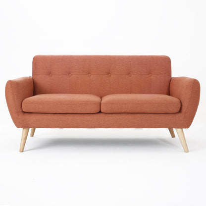 Roomfitters Charming Compact Loveseat with Button Tufted Back and Waffle Stitching for Small Spaces, Upholstered in Soft Fabric