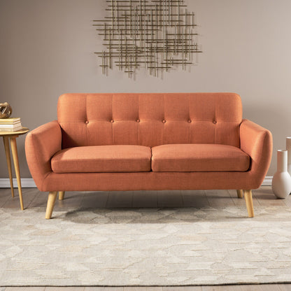 Roomfitters Charming Compact Loveseat with Button Tufted Back and Waffle Stitching for Small Spaces, Upholstered in Soft Fabric