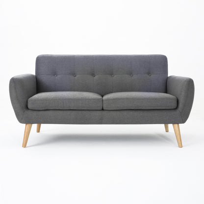 Roomfitters Charming Compact Loveseat with Button Tufted Back and Waffle Stitching for Small Spaces, Upholstered in Soft Fabric