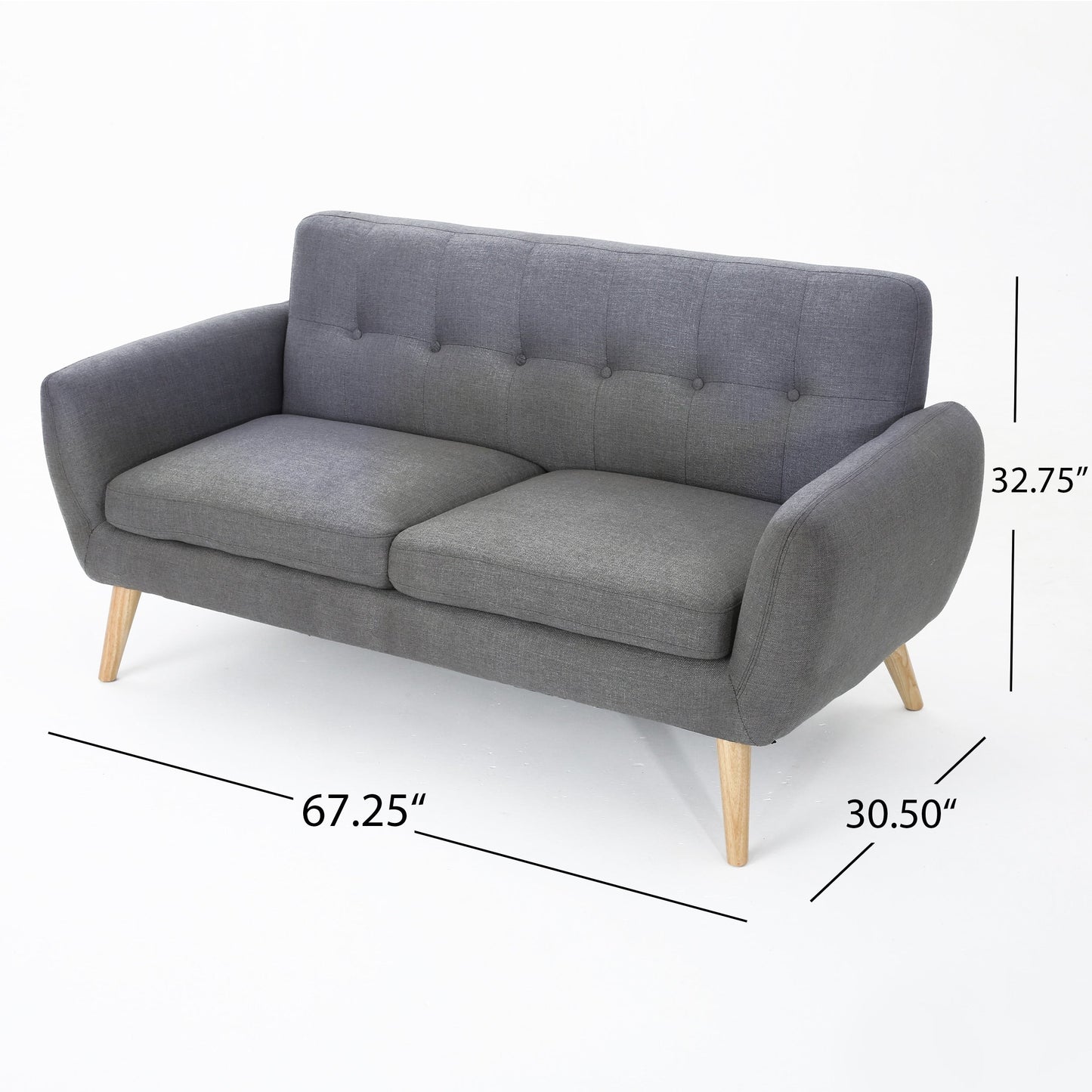 Roomfitters Charming Compact Loveseat with Button Tufted Back and Waffle Stitching for Small Spaces, Upholstered in Soft Fabric